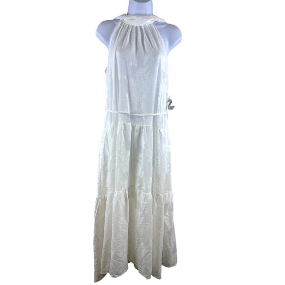 Melloday Jacquard Women's Midi Sundress Ivory Sleeveless Mock Neck Small NEW - Picture 2 of 16